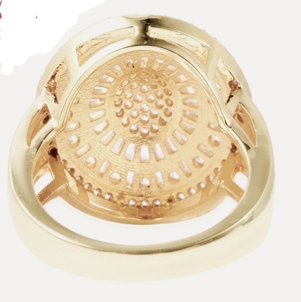 Unisex Simulated Diamond Italian Medallion Ring Goldtone Brass - Picture 8 of 9